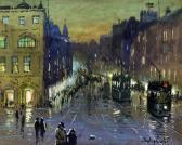 CARTER Sydney A Damp City Streetscape At Night With Trams And Pedestrians CARTER Sydney A Damp City Streetscape At Night With Trams And Pedestrians