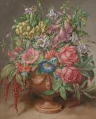 CARWAY A. Still Life Of An Terracotta Urn Filled With Flowers CARWAY A. Still Life Of An Terracotta Urn Filled With Flowers