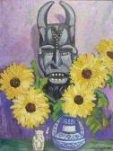 CASTAGNEZ Pierre Nature Morte Au Masque Africain, Fétiche Et Bouquet De Tournesols CASTAGNEZ Pierre Nature Morte Au Masque Africain, Fétiche Et Bouquet De Tournesols