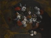 CASTEELS Pieter III Still Life Of Flowers In A Gilt Urn On A Stone Ledge CASTEELS Pieter III Still Life Of Flowers In A Gilt Urn On A Stone Ledge