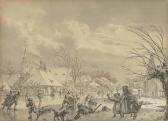 CATS Jacob The Month Of December: Skaters On A Frozen River With A Village Beyond CATS Jacob The Month Of December: Skaters On A Frozen River With A Village Beyond