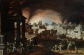 CAULLERY de Louis The Fall Of Troy With Aeneas Carrying Anchises From The Burning City CAULLERY de Louis The Fall Of Troy With Aeneas Carrying Anchises From The Burning City