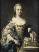 CECCARINI Sebastiano Portrait Of A Lady, Half-length, In An White Embroidered Dress And A Blue Sash, Standing Beside Her Dog CECCARINI Sebastiano Portrait Of A Lady, Half-length, In An White Embroidered Dress And A Blue Sash, Standing Beside Her Dog