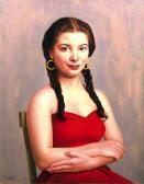 CELADA DA VIRGILIO Ugo Ragazza In Rosso Con Trecce E Orecchini CELADA DA VIRGILIO Ugo Ragazza In Rosso Con Trecce E Orecchini