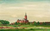 CHAMPION Theo Ansicht Eines Dorfes Mit Kirche. CHAMPION Theo Ansicht Eines Dorfes Mit Kirche.
