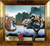 CHINESE School Bord De Rivière Animé De Personnages Capturant Oiseaux, Insectes Et Poissons. CHINESE School Bord De Rivière Animé De Personnages Capturant Oiseaux, Insectes Et Poissons.