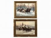 CHMIELINSKI Wladyslaw Two Winter Scenes With Sleighs CHMIELINSKI Wladyslaw Two Winter Scenes With Sleighs