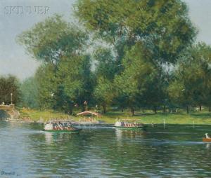 William Worcester Churchill - Swan Boats On Lake