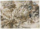 CIBO Gherardo Mountainous Landscape With A Hermit Kneeling In Front Of A Cross CIBO Gherardo Mountainous Landscape With A Hermit Kneeling In Front Of A Cross