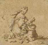 CIGNANI Carlo Jeune Fille Assise Dans Un Paysage Avec Deux Putti Tenant Des Grappes De Raisin CIGNANI Carlo Jeune Fille Assise Dans Un Paysage Avec Deux Putti Tenant Des Grappes De Raisin