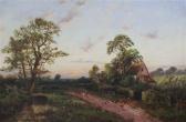 CLARK Octavius T. Hens And Cottages Beside A Lane CLARK Octavius T. Hens And Cottages Beside A Lane