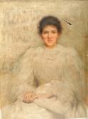 CLARKE Thomas Shields Portrait, Three Quarter Length, Of A Seated Lady Wearing A White Dress, Holding A Fan CLARKE Thomas Shields Portrait, Three Quarter Length, Of A Seated Lady Wearing A White Dress, Holding A Fan