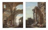 CLERISSEAU Charles Louis Two Architectural Capricci With Peasants, Musicians CLERISSEAU Charles Louis Two Architectural Capricci With Peasants, Musicians