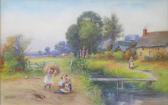 CLOUGH Arthur Children Playing By A Stream CLOUGH Arthur Children Playing By A Stream