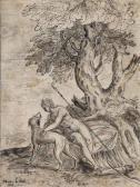 COCK de Maerten Diana Resting And Stroking A Dog, A Tree Behind COCK de Maerten Diana Resting And Stroking A Dog, A Tree Behind