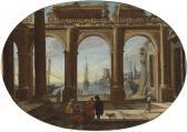 CODAZZI Viviano A Capriccio With Figures Beneath A Doric Colonnade, A Bay And Thetorre Di San Vincenzo, Naples Beyond CODAZZI Viviano A Capriccio With Figures Beneath A Doric Colonnade, A Bay And Thetorre Di San Vincenzo, Naples Beyond