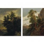 COIGNET Jules Louis Philippe 'stand Of Pines On A Rocky Outcropping' And 'pine Tree On A Hillside A Snow Covered Mountain Beyond COIGNET Jules Louis Philippe 'stand Of Pines On A Rocky Outcropping' And 'pine Tree On A Hillside A Snow Covered Mountain Beyond