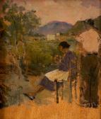 COLAO Domenico Paesaggio Al Tramonto Con Uomo E Donna COLAO Domenico Paesaggio Al Tramonto Con Uomo E Donna