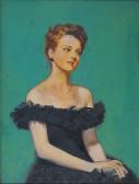 COLEMAN Ralph Pallen Seated Redhead Wearing Off The Shoulder Evening Gown. COLEMAN Ralph Pallen Seated Redhead Wearing Off The Shoulder Evening Gown.