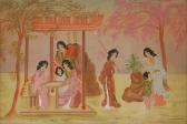 COLLAZZI J. Five Chinese Women Accompanied By Two Children Playing Games Of Go In A Garden Landscape Scene COLLAZZI J. Five Chinese Women Accompanied By Two Children Playing Games Of Go In A Garden Landscape Scene