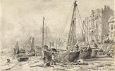 CONSTABLE John Beached Fishing Boats With Fishermen Mending Nets On The Beach At Brighton CONSTABLE John Beached Fishing Boats With Fishermen Mending Nets On The Beach At Brighton