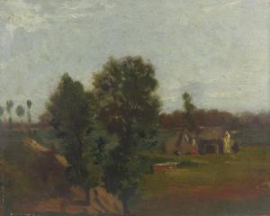 Lionel Bicknell Constable - A Landscape With A Farmhouse Near Trees