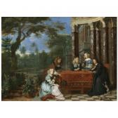 COQUES Gonzales A Family Seated At A Table In An Elegant Garden Exterior COQUES Gonzales A Family Seated At A Table In An Elegant Garden Exterior