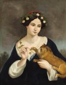 CORDERO JUAN Portrait Of A Woman With A Cat And Ivy CORDERO JUAN Portrait Of A Woman With A Cat And Ivy