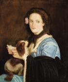 CORDERO JUAN Portrait Of A Woman With A Letter And Dog CORDERO JUAN Portrait Of A Woman With A Letter And Dog