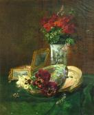 COUDER Gustave Emile A Still Life With Pansies In A Conch Shell,flowers In A Vase And A Jewelry Box COUDER Gustave Emile A Still Life With Pansies In A Conch Shell,flowers In A Vase And A Jewelry Box