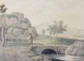 COX David I A Figure On A Stone Bridge, A Rocky Outcrop And Distant Hills Beyond COX David I A Figure On A Stone Bridge, A Rocky Outcrop And Distant Hills Beyond