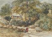 COX David II A Washing Woman By Stepping Stones, Bettws-y-coed COX David II A Washing Woman By Stepping Stones, Bettws-y-coed