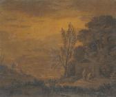 COZENS Alexander A Wooded Landscape With Two Figures And A Goat Before A Classical Temple COZENS Alexander A Wooded Landscape With Two Figures And A Goat Before A Classical Temple