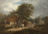 CROME John Old Country Town Scene With Figures And A Horse Drawn Cart CROME John Old Country Town Scene With Figures And A Horse Drawn Cart