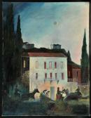CSONTVARY KOSZTKA Tivadar Abendliche Stadtszene Mit Kutschen Vor Villa Und Tempelruine CSONTVARY KOSZTKA Tivadar Abendliche Stadtszene Mit Kutschen Vor Villa Und Tempelruine