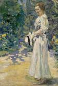CUCUEL Edward Alfred Lady In A Park With A Hat In Her Hand CUCUEL Edward Alfred Lady In A Park With A Hat In Her Hand