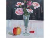 CUNNINGHAM John Still Life With Roses In A Glass And An Apple On A Tabletop CUNNINGHAM John Still Life With Roses In A Glass And An Apple On A Tabletop