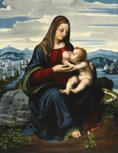Marco D' Oggiono - Madonna And Child Before A Landscape