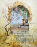 D ALHEIM Jean Femme Orientale Sur Une Terrasse Ombragée D ALHEIM Jean Femme Orientale Sur Une Terrasse Ombragée