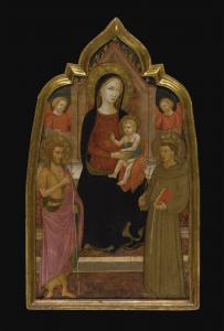 Lippo D'Andrea - The Madonna And Child Enthroned With Saints John The Baptist And Francis Of Assisi And Two Angels