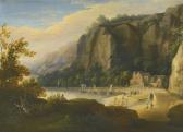 D ARTHOIS Jacques A Rocky Cove With Fisherfolk On The Shore, An Artist Sketching In The Foreground D ARTHOIS Jacques A Rocky Cove With Fisherfolk On The Shore, An Artist Sketching In The Foreground
