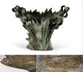 D'ASTY Joseph Vase Formant Cache-pot En Bronze Patiné Vert Antique À Décor De Motifs Floraux. D'ASTY Joseph Vase Formant Cache-pot En Bronze Patiné Vert Antique À Décor De Motifs Floraux.