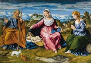 Girolamo Galizzi Da Santacroce - The Holy Family With Saint Mary Magdalene