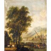 DALENS Dirk III River Landscape With Cattle And Figures Before A Cottage, And Barges On The River DALENS Dirk III River Landscape With Cattle And Figures Before A Cottage, And Barges On The River