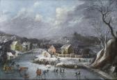 DALENS Dirk III Skaters On A Frozen Lake, Before A Winter Landscape DALENS Dirk III Skaters On A Frozen Lake, Before A Winter Landscape