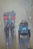 DALES Roland Foggy Street Scene With Horsedrawn Bus And Vintage Car DALES Roland Foggy Street Scene With Horsedrawn Bus And Vintage Car