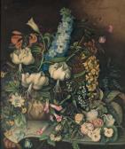 DANIEL Eliza F. Flowers In A Vase On A Marble-topped Console Table DANIEL Eliza F. Flowers In A Vase On A Marble-topped Console Table