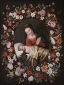 DANIELS Andries Madonna Mit Dem Schlafenden Christusknaben In Einem Kranz Aus Rosen, Tulpen, Lilien Und Anderen Blumen DANIELS Andries Madonna Mit Dem Schlafenden Christusknaben In Einem Kranz Aus Rosen, Tulpen, Lilien Und Anderen Blumen