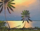 DANIELS WILLIE Florida Highwaymen Sunset River Scene With Palms DANIELS WILLIE Florida Highwaymen Sunset River Scene With Palms
