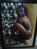 DAUSSAT P. Femme Noire Nue Sur Fond De Batik DAUSSAT P. Femme Noire Nue Sur Fond De Batik